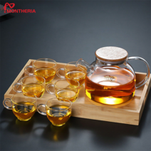 MONTHERIA 몬테리아 다기세트 내열유리 티포트 찻잔세트 선물용다기 도자기 찻잔 세트1000ML, 1000ML주전자 6잔 나무 쟁반