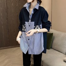 아이콘 배색 데님셔츠