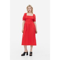 H&M 공식스토어 스모킹 디테일 저지 드레스 레드 1148970002