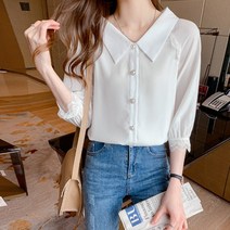 걸즈데이 밀크 레이스 장식 백리본 블라우스