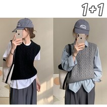차쿠 여성 라운드 꽈배기 니트조끼 도톰한 꽈배기 니트 조끼 1+1