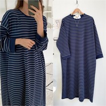 수니베 링클 스트라이프 단가라 루즈핏 빅사이즈 롱 시보리 원피스 데일리 임산부 3컬러