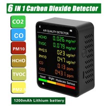 분석 장비 측정기 계측기 6 In 1 PM25 PM10 HCHO TVOC CO CO2 다기능 대기 오염 감지기 이산화탄소 포름 알데히드 모니터 LCD 대형 스크린, CHINA, 6 in 1 Black