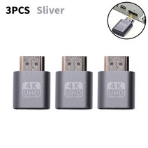 케이블 1-5pcs 4K HDMI 호환 가상 디스플레이 DDC EDID 더미 에뮬레이터 어댑터 지원 3840x2160 60Hz Bitcoi Mining, [06] Silver 3pcs
