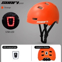 SUNRIMOON 안전 헬멧 성인 십대 자전거 사이클 자전거 스쿠터 BMX 스케이트 보드 스케이트 스턴트 폭격기 사이클링 헬멧 Casco, 엘55-61CM, 주황색 후미등