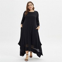 빅사이즈원피스 겨울하객 77사이즈 레이스 대형 플러스 사이즈 이슬람 드레스 여성 여름 2019 o 넥 캐주얼 맥시 롱 블랙 튜닉 불규칙