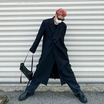 남자 가을 봄 코트 연예인 보세 가운 로브 트렌치 특이한 힙한 오버핏 싱글 블랙 롱 유니크한 맥시 재킷