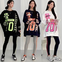 마이비몰 빅사이즈 오버핏 세븐티 롱 맨투맨 티셔츠 레깅스 트레이닝 세트