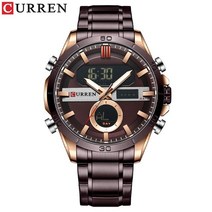 스마트워치끝팥왕 CURREN 골든 쿼츠 시계 LED 디지털 Luminou 손목 듀얼 디스플레이 남성 StainlessSteel Relogio Masculino 8384, [01] Coffee