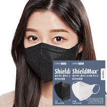 [쉴드맥스 플러스 KF94 마스크 검정/흰색]-100% 국산원료-식약처 의약외품-제조사 직영판매-대형 블랙 개별포장-공공기관 약국 홈쇼핑 편의점 판매 제품 50매, 플러스 KF94 화이트 50매