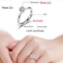모이사나이트 크기 조정 가능한 5mm-9mm Moissanite 반지 여성 보석 925 스털링 실버 블링 18K 화이트 골드 도금