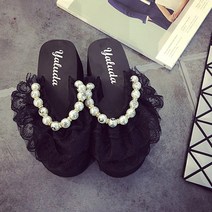 chinapnp1 웨지힐 뉴타입 레이스 슬리퍼 통굽 여성신발 진주 여름슬리퍼 머핀 아쿠아슈즈