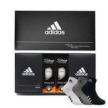 아디다스골프 아디다스 이중바닥 스포츠 양말 2족 + 타이틀리스트 PRO V1 골프공 선물세트 IF99109, 골프공 6구