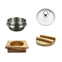 국산 통3중 스텐 뚝배기 (세트X) 인덕션 계란찜 전골 찌개 삼계탕 밥솥 솥밥 내열 냄비, 나무받침-2호