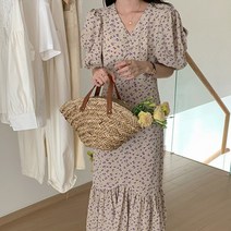 코코블랑 레아 나염 셔링 롱원피스