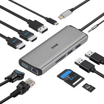 3개의 모니터가 있는 SSK 11 in 1 USB-C 노트북 도킹 스테이션 이더넷 포트가 있는 멀티포트 어댑터 Type-C 허브 MacBook/Pro/Air용 2(듀얼) HDMI VGA PD3.0 SD/TF-CR 등 -12072