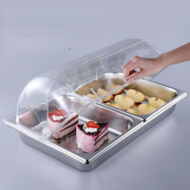 챠핑디쉬 보온 뷔페 기물 웨딩홀 레스토랑 업소용, 이중칸 높이 15CM+투명커버