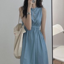 [랜덤플레이] 민소매 면 허리 밴딩 롱 원피스