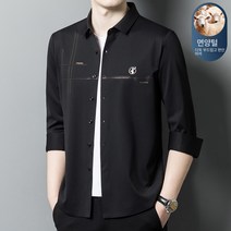 봄가을 얇은 중년남 긴팔셔츠 면 울 비즈니스 프린트 아빠룩 셔츠