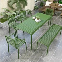 헤이 디자인 야외 테이블 세트 테라스 꾸미기 카페 창가 전원주택 정원 철제 주물 티 테이블세트 감성 정원 벤치 놀면뭐하니 실외 유재석 제주도 루프탑 방수 마당 벤치의자, 1.2m 테이블 + 의자 4 개 + 벤치 1 개