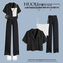 2개 셋트 1+1 코디룩 대학생 직장인 코디 ootd 바지 티셔츠 블라우스 원피스 카디건 정장 여성 여름 2023 새로운 캐주얼 전문 반팔 가능 기질 작은 남자는 완전한 세트를 착용