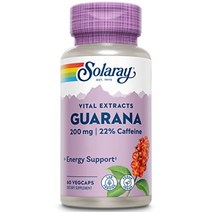 솔라레 SOLARAY Guarana 200 mg 22% caffeine Energy Support 60 vegcaps, 1개, 200mg 60캡슐