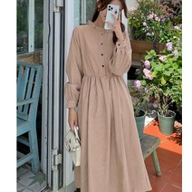 빅사이즈 통통녀 롱원피스 여성용 사무실 시크 프릴 터틀넥 허리밴딩 긴팔 가을 드레스