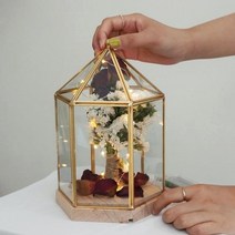 플라워 부케 LED 유리돔 2type [말린 꽃 말리기 선물 드라이 프리저브드 무드등], 6각 부케유리돔 + led전구