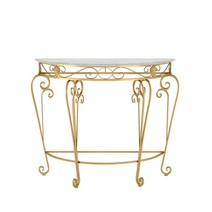 천연 콘솔 장식장 장식 테이블 엔틱 골드 현관 반원 화장대 코너 침대 우드, 조립하다., 80X40X80 골드 (전체길이87) 우드상판