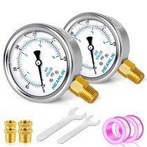 MEANLIN MEASURE 0~160Psi 스테인리스 스틸 0.6cm(1/4인치) NPT 6.4cm(2.5인치) 페이스 다이얼 액체 충전 압력 게이지 WOG 워터 오일 가스 하단, 0-60Psi/2PCS, Lower Mount, 0-60Psi/2PCS