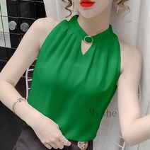 [Myshe]여름 홀터넥 나시 블라우스 여자 시폰 민소매 블라우스 XiaoM01706FEI706SY09