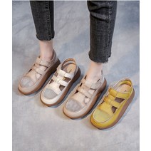 여성 가죽 샌들 푹신한 부드러운 발편한 가벼운 무광 무지 여름 여자샌들