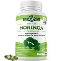 Pura Vida Moringa의 Moringa 캡슐 | 유기농 모링가 분말 | 천연 소염제. 에너지, 1개