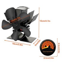 나무벽난로 열로 작동하고 효율적으로 열을 분배하는 저소음 5 엽 가정용 미니 벽난로 팬 장작 난로용 송, 02 With Thermometer