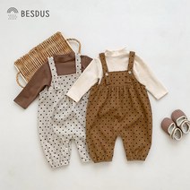 [당일발송]베스더스 여아 아기 베이비 신생아 골덴 하트 멜빵 반폴라 티 세트 백일 돌 애기 옷 하객룩 외출복