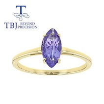 TBJ 0.65ct 천연 심플 탄자나이트 반지 mq 4x8mm 18k 골드 925 스털링 실버 고급 주얼리 여성용 기념일 선