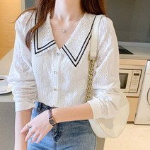 KL collection 여성 V넥카라 레이스 블라우스