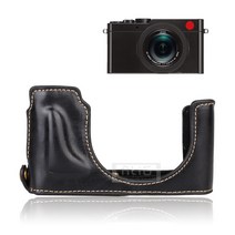 카메라 가방 PU 하프 바디 케이스 4 나사 마운트 LEICA D-LUX TYP09, Black with Strap