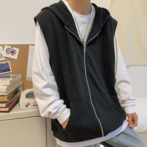 캐주얼 심플 민소매 조끼 후드 집업 MR2171