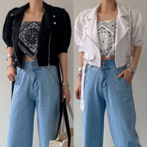 에이스토리 여자 봄여름 캐주얼 린넨 라이더 숏 크롭 반팔 자켓