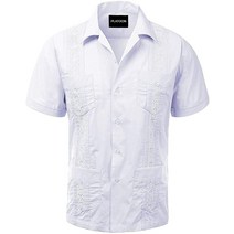 Platoon Guayabera 반소매 남성용 쿠바 셔츠 웨딩 시가 비치 바텐더 화이트.