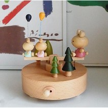 회전오르골 원목오르골 회전목마오르골 발레리나 크리스마스선물, 토끼시소오르골