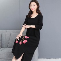 가바바 여성 빅사이즈 원피스 5XL까지 뿌리내린 꽃나무 프린팅 겨울 데일리 롱원피스 G26548