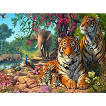 아트미니 보석십자수 맹호도 호랑이 코끼리 동물 공작 임인년 검은호랑이 흑호랑이 흑범 흑호, 30x40cm