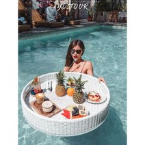 수영장 쟁반 바구니 풀빌라 해변 조식 트레이 플레이트, 원형 천공된 흰색 (80X20cm)