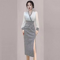 망고베이비 블랙 앤 화이트 원피스 여 2022 트임 여성 스커트