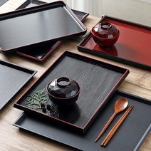 티크 사각 쟁반 칠기 일식 혼밥 업소용 식당 서빙 플라스틱 멜라민 트레이, 20-일식 논슬립 쟁반 블랙 대