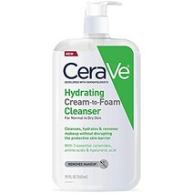 CeraVe 하이드레이팅 크림-투-폼 클렌저 | 하이 드레이팅 메이크업 리무버 및 히알루 론산 세안 | 무향 논코메도제닉 | 19 /cerave, 0-19 Fl Oz (Pack of 1)
