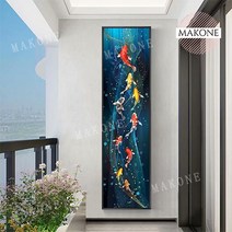 Makone 상표등록 대형 비단 잉어 비즈 보석십자수 구어도 전체수 원형비즈 개업 선물, 40X150cm