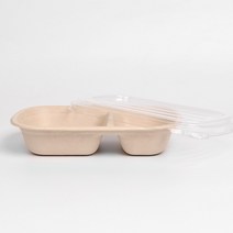 [KO] 친환경 일회용 크라프트 2구 사각 펄프 용기+페트뚜껑 750ml 500세트, [KO] 750ml 2구사각펄프(크라프트), 500세트(페트뚜껑포함)